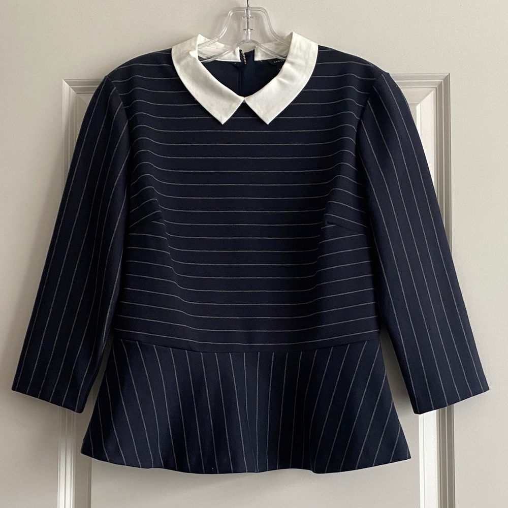 Ann Taylor Charcoal and White Striped Blouse